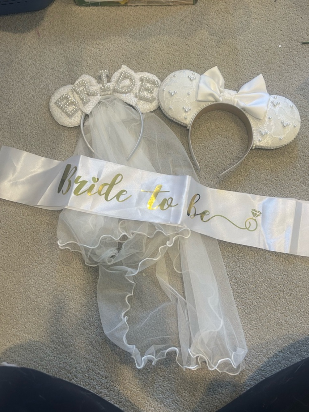 Bridal 'Bride to Be' Veil Headband Set - White